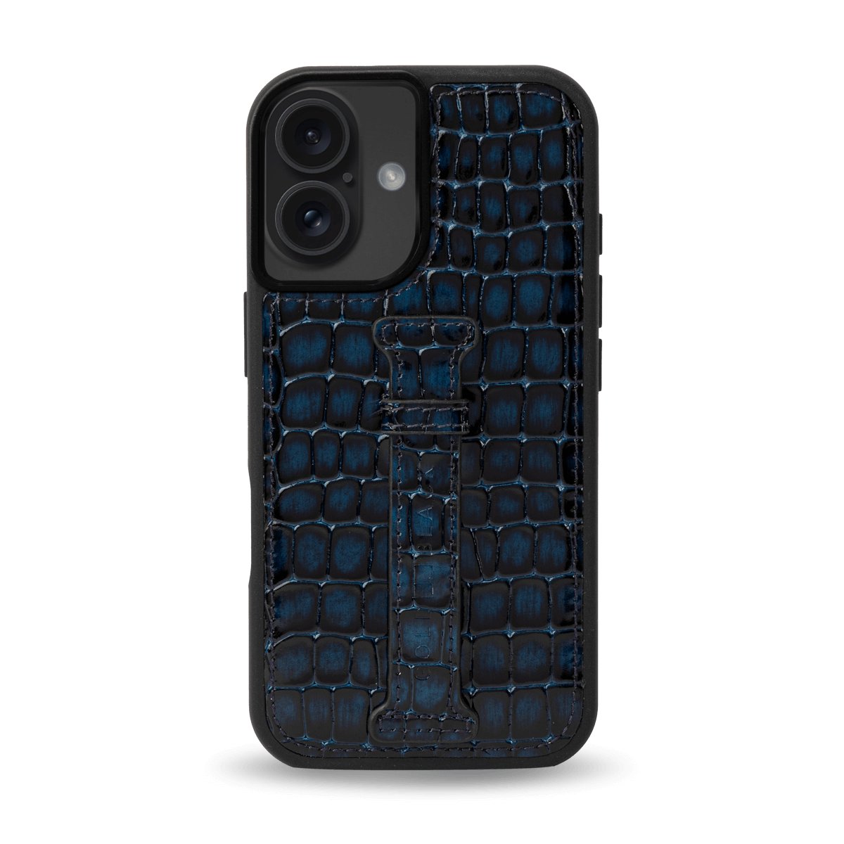 iPhone 16 Lederhülle Milano - Design blau mit Fingerschlaufe - GOLDBLACKpremium