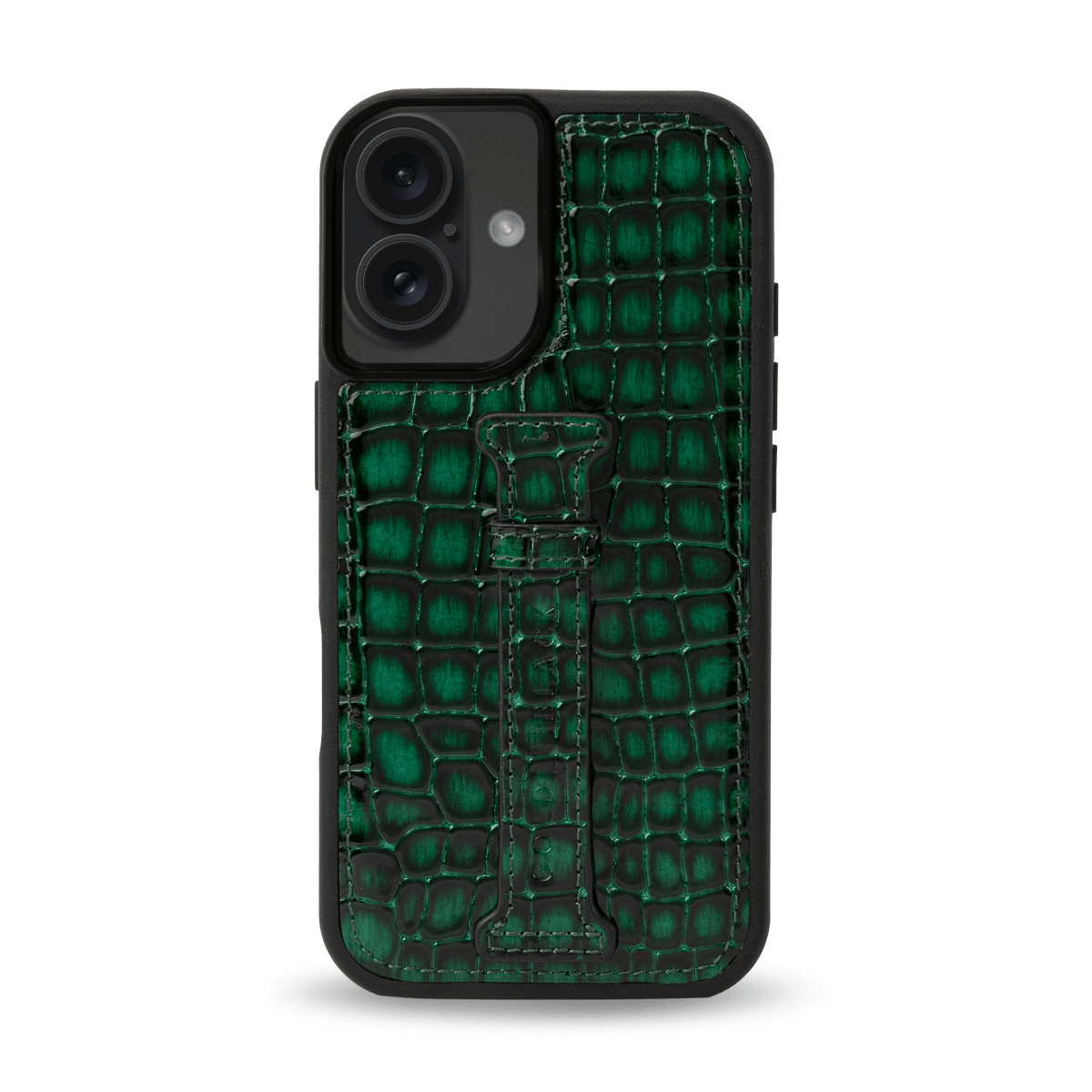 iPhone 16 Lederhülle Milano - Design grün mit Fingerschlaufe - GOLDBLACKpremium