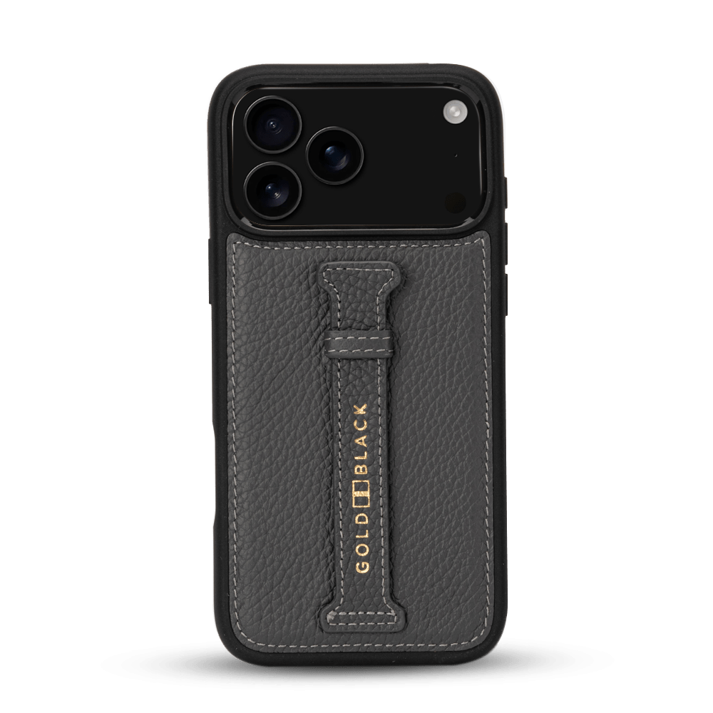 iPhone 17 Pro Max Lederhülle Nappa - mit Fingerschlaufe - GOLDBLACKpremium