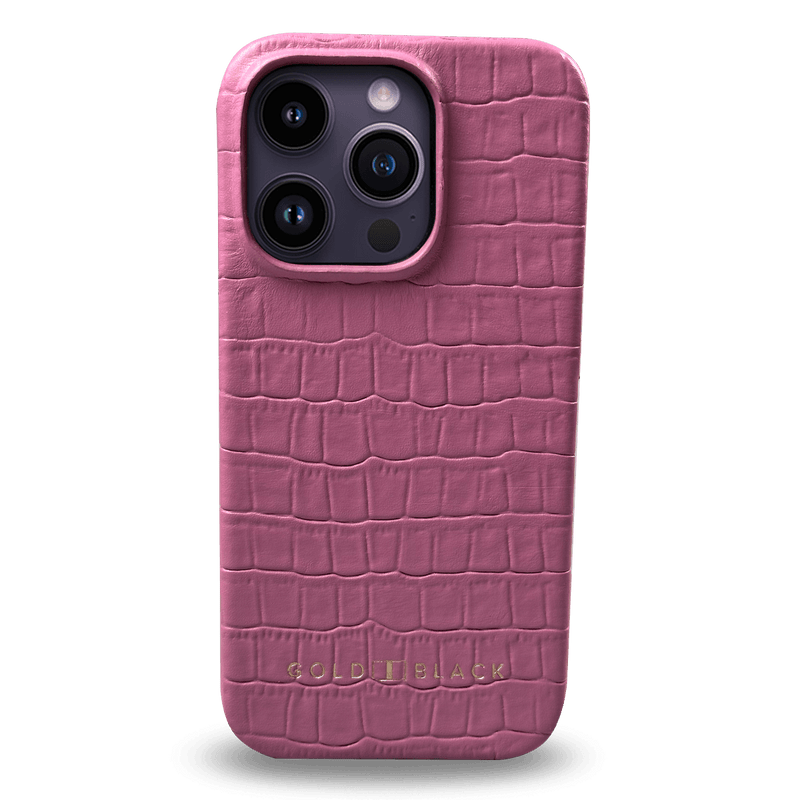 iPhone 14 Pro Slim Lederhülle Kroko-Prägung pink - GOLDBLACKpremium
