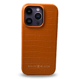 iPhone 14 Pro Slim Lederhülle Kroko-Prägung orange - GOLDBLACKpremium