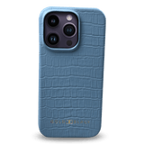 iPhone 14 Pro Slim Lederhülle Kroko-Prägung pastel blau - GOLDBLACKpremium