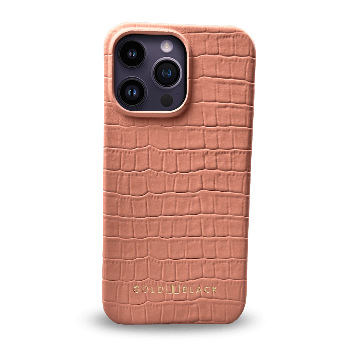 iPhone 14 Pro Max Slim Lederhülle Kroko-Prägung Lachsrosa - GOLDBLACKpremium