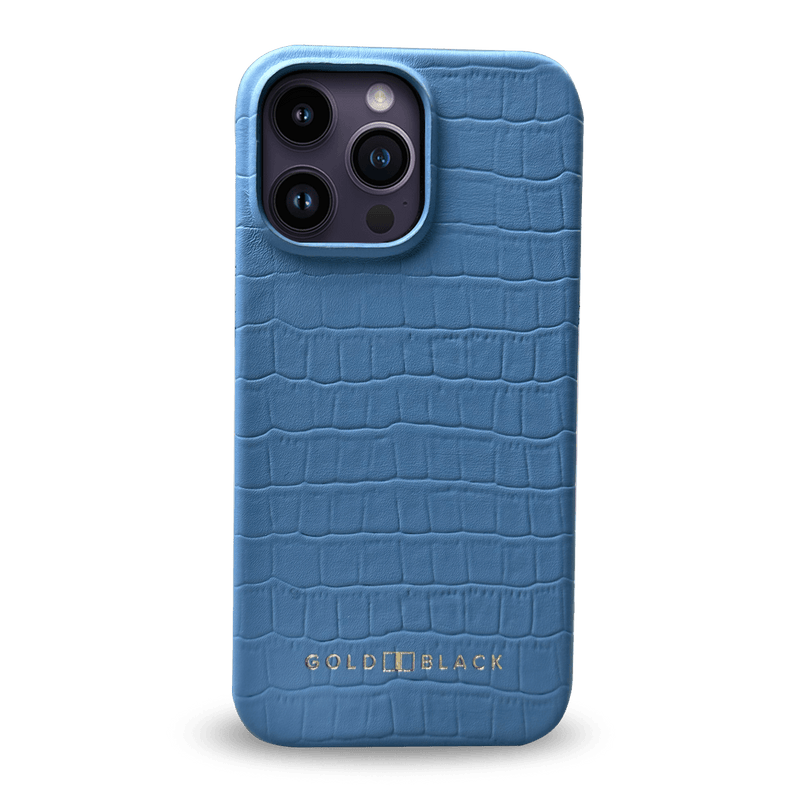 iPhone 14 Pro Max Slim Lederhülle Kroko-Prägung pastel blau - GOLDBLACKpremium