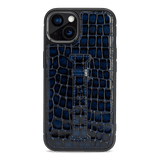 iPhone 13 Leder Case mit Fingerschlaufe MILANO-Design blau