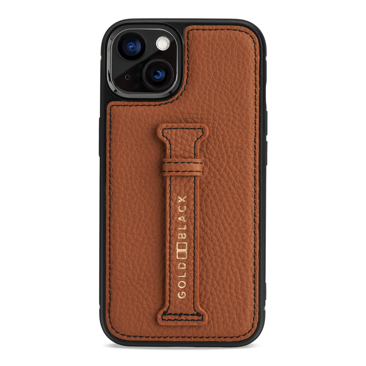 iPhone 13 Leder Case mit Fingerschlaufe Nappa braun - GOLDBLACKpremium