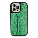 iPhone 13 Pro Leder Case mit Fingerschlaufe Krokodil grün - GOLDBLACKpremium