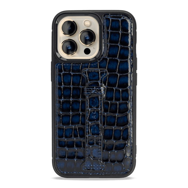 iPhone 13 Pro Leder Case mit Fingerschlaufe Milano-Design blau - GOLDBLACKpremium