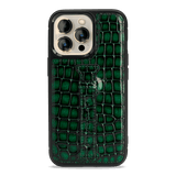 iPhone 13 Pro Leder Case mit Fingerschlaufe Milano-Design grün - GOLDBLACKpremium