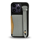 iPhone 14 Pro Max Slim Lederhülle Kroko-Prägung Pastel Grün mit Kartenetui und Schlaufe - GOLDBLACKpremium