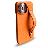 iPhone 14 Pro Max Slim Lederhülle Kroko-Prägung orange mit Fingerschlaufe - GOLDBLACKpremium