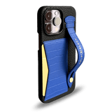 iPhone 14 Pro Max Slim Lederhülle Kroko-Prägung Blau mit Kartenetui und Schlaufe - GOLDBLACKpremium