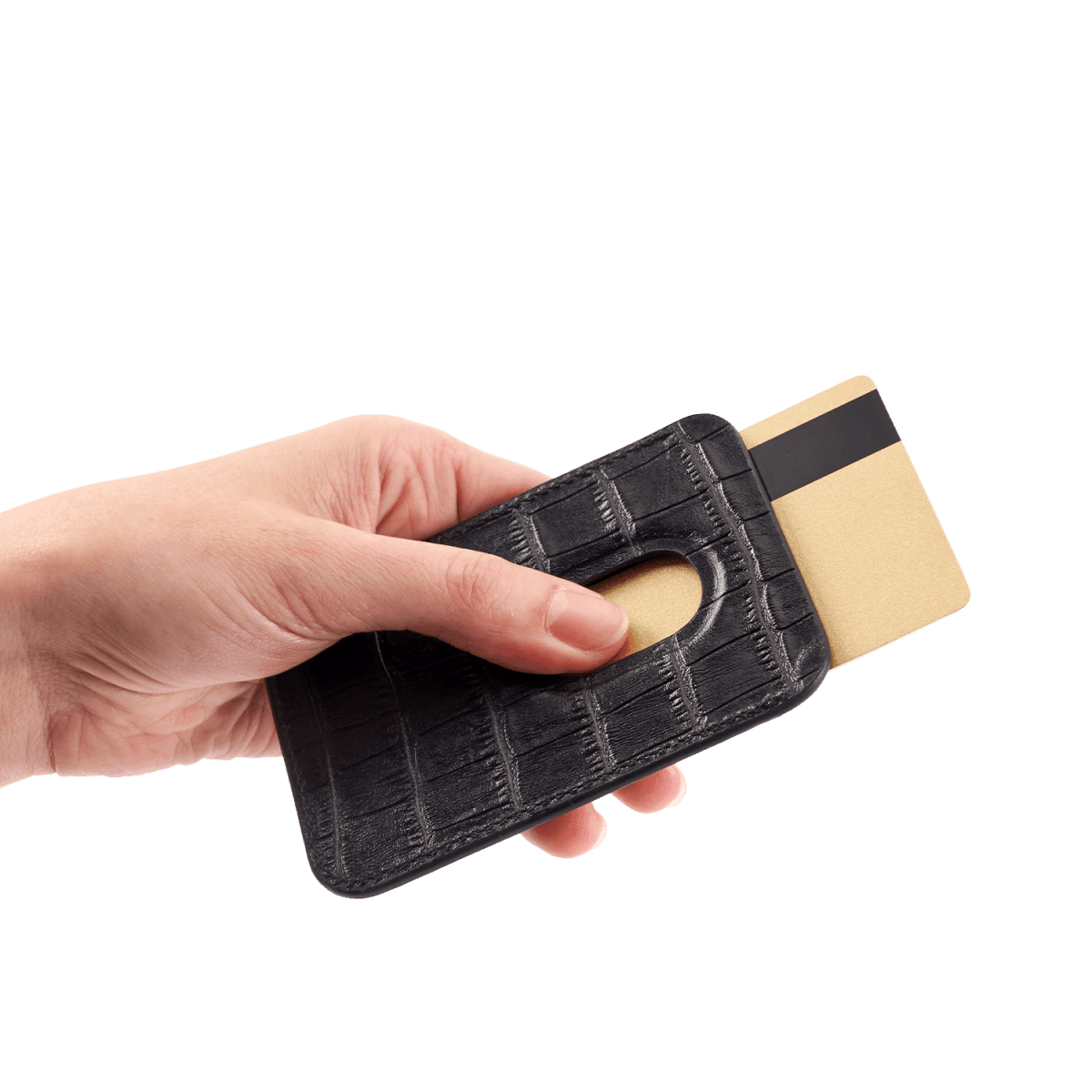 iPhone MagSafe Wallet Leder mit Kroko-Prägung Schwarz - GOLDBLACKpremium