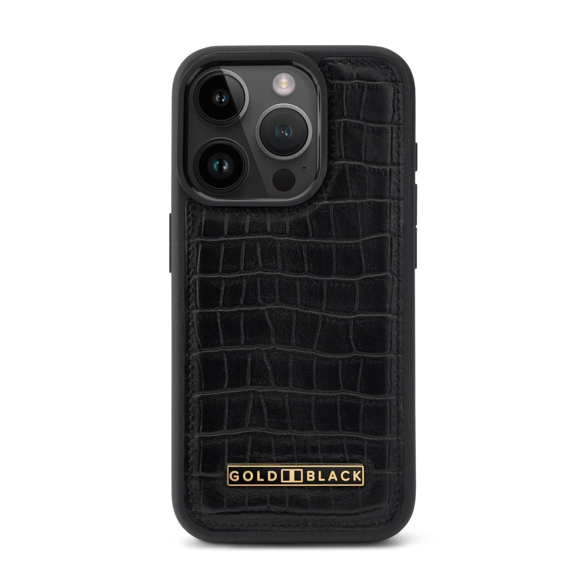iPhone 16 Pro Lederhülle CrocPrestige schwarz - GOLDBLACKpremium