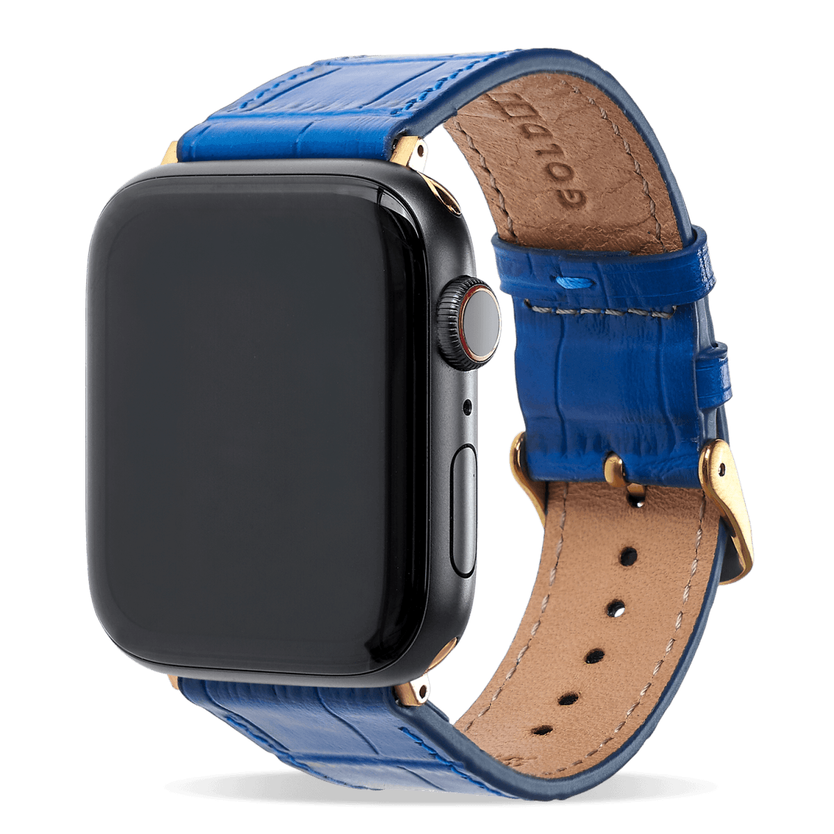 Apple Watch Armband KROKO PRAGUNG blau Adapter gold