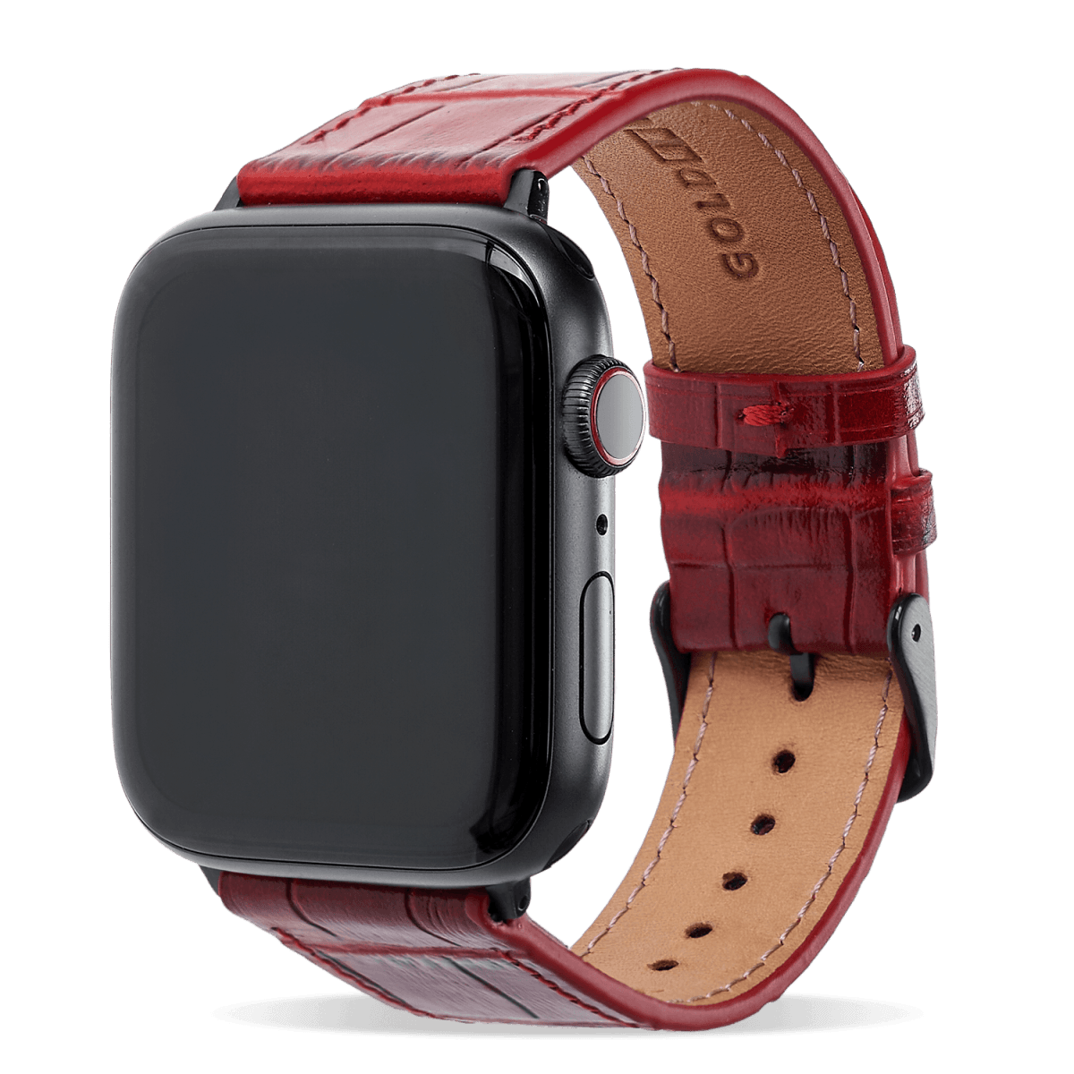 Apple Watch Armband KROKO-PRÄGUNG rot GOLDBLACKpremium – schwarz) (Adapter