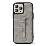 iPhone 13 Pro Max Case mit Fingerschlaufe Krokodilleder Grau Limited Edition - GOLDBLACKpremium