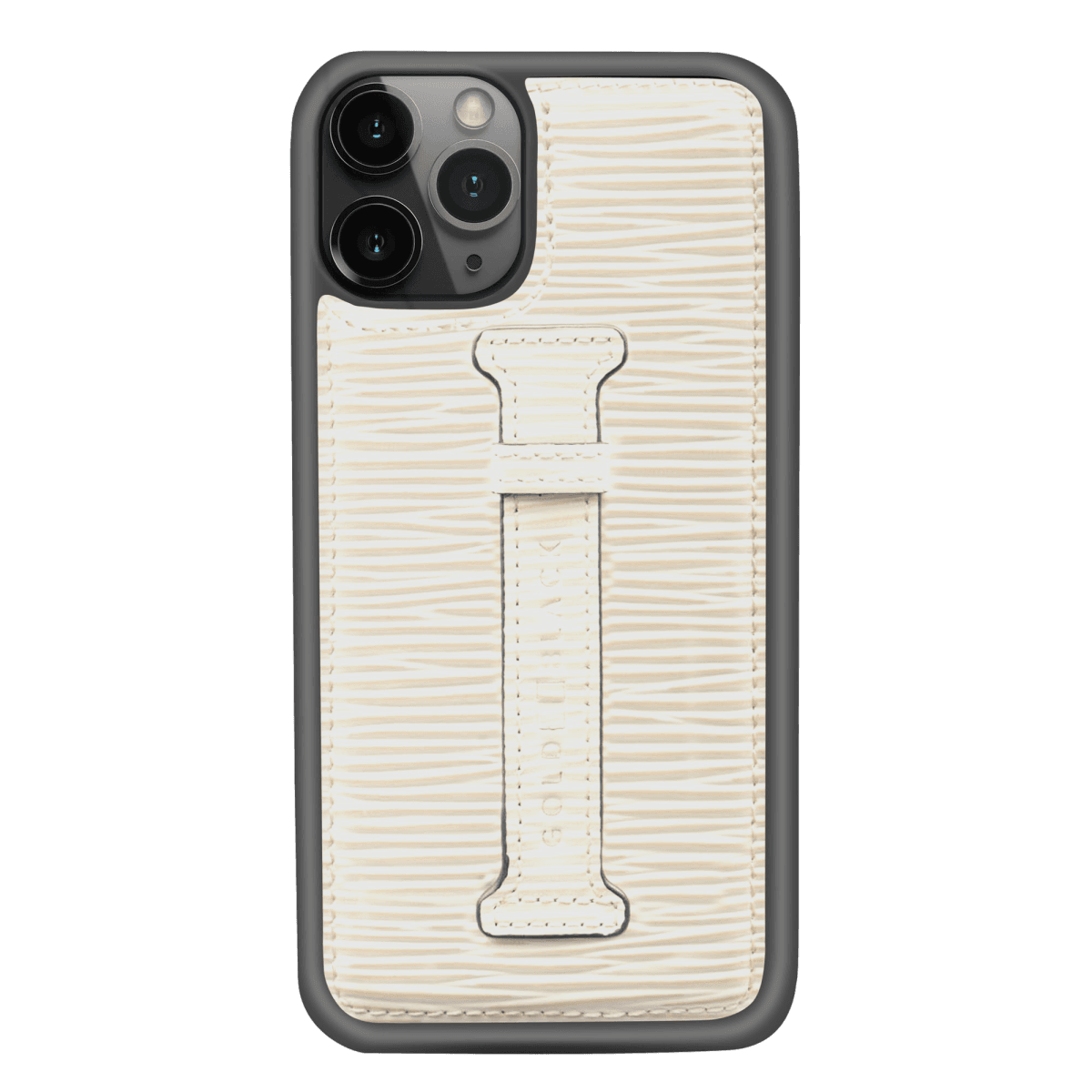 iPHONE 11 PRO LEDERHÜLLE MIT FINGERSCHLAUFE UNICO-Prägung WEIß - GOLDBLACKpremium