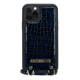 iPHONE 11 PRO LEDERHÜLLE MIT NECKLACE MILANO-Design BLAU - GOLDBLACKpremium