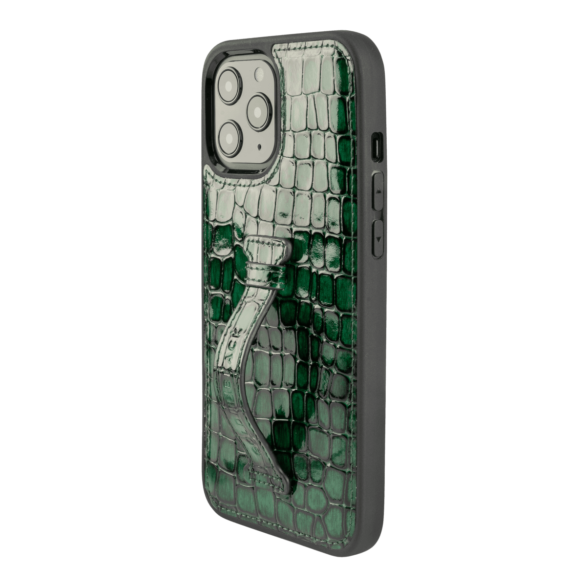 iPhone 12 Pro Max Lederhülle mit Fingerschlaufe Milano Grün - GOLDBLACKpremium
