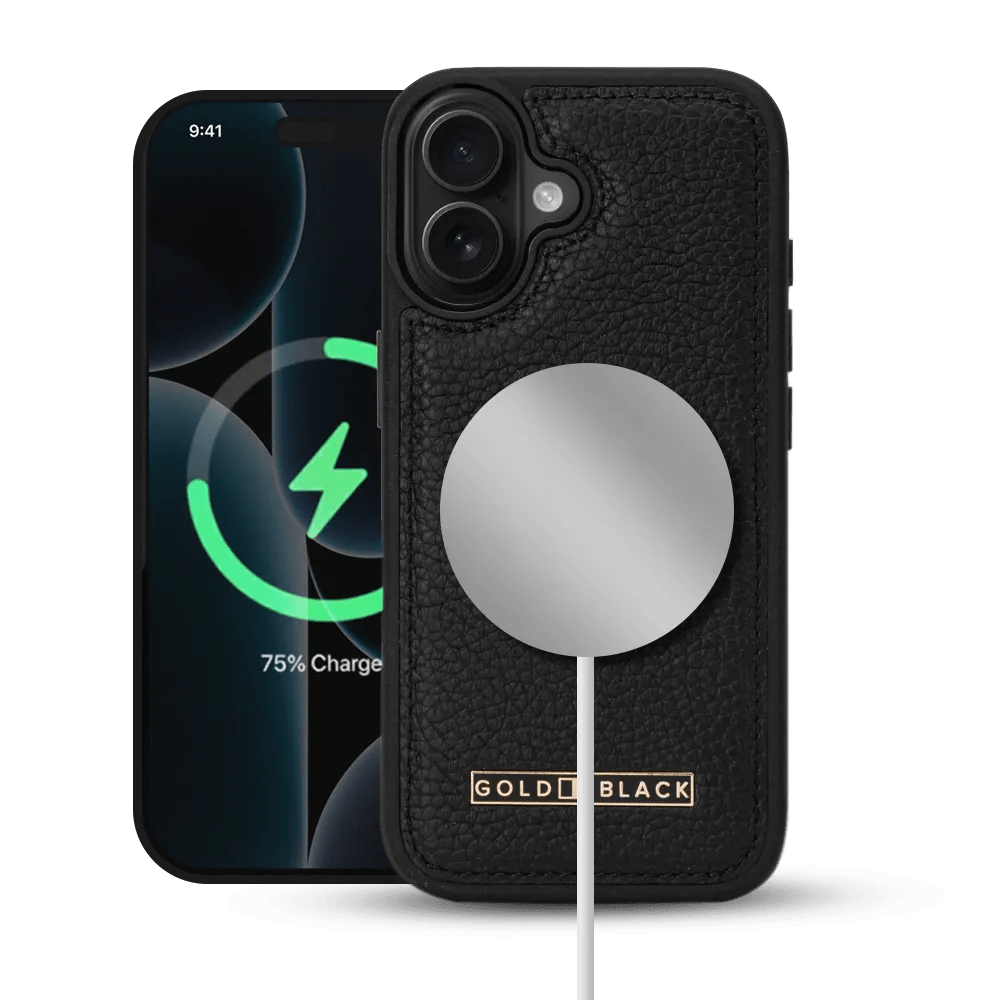 iPhone 17 Lederhülle Nappa - MagSafe kompatibel - GOLDBLACKpremium