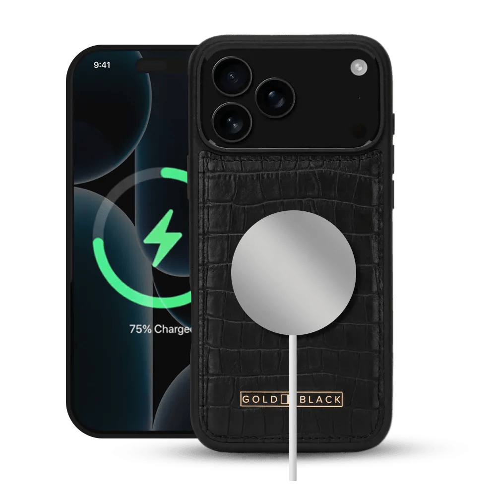 iPhone 17 Pro Max Lederhülle CrocPrestige - MagSafe kompatibel - GOLDBLACKpremium
