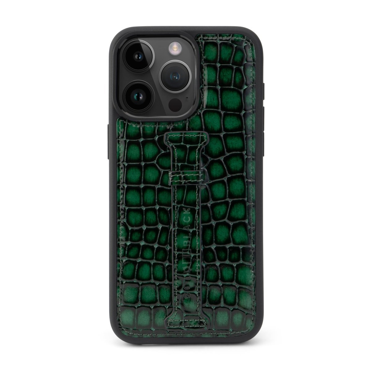 iPhone 16 Pro Max Lederhülle Milano - Design grün mit Fingerschlaufe - GOLDBLACKpremium