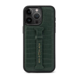 iPhone 16 Pro Max Leather case CrocPrestige green with finger loop - GOLDBLACKpremium