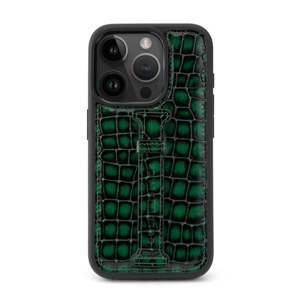 iPhone 16 Pro leather case Milano - Design green with finger loop - GOLDBLACKpremium