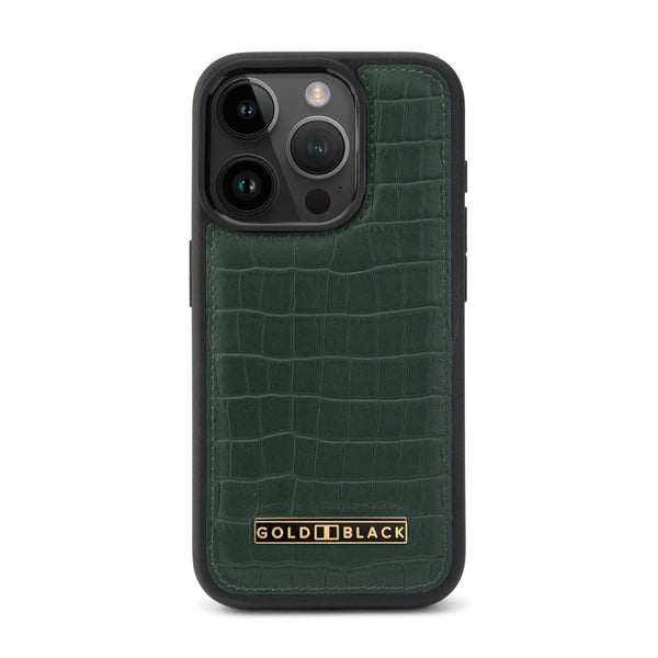 iPhone 16 Pro Leather case CrocPrestige green - GOLDBLACKpremium