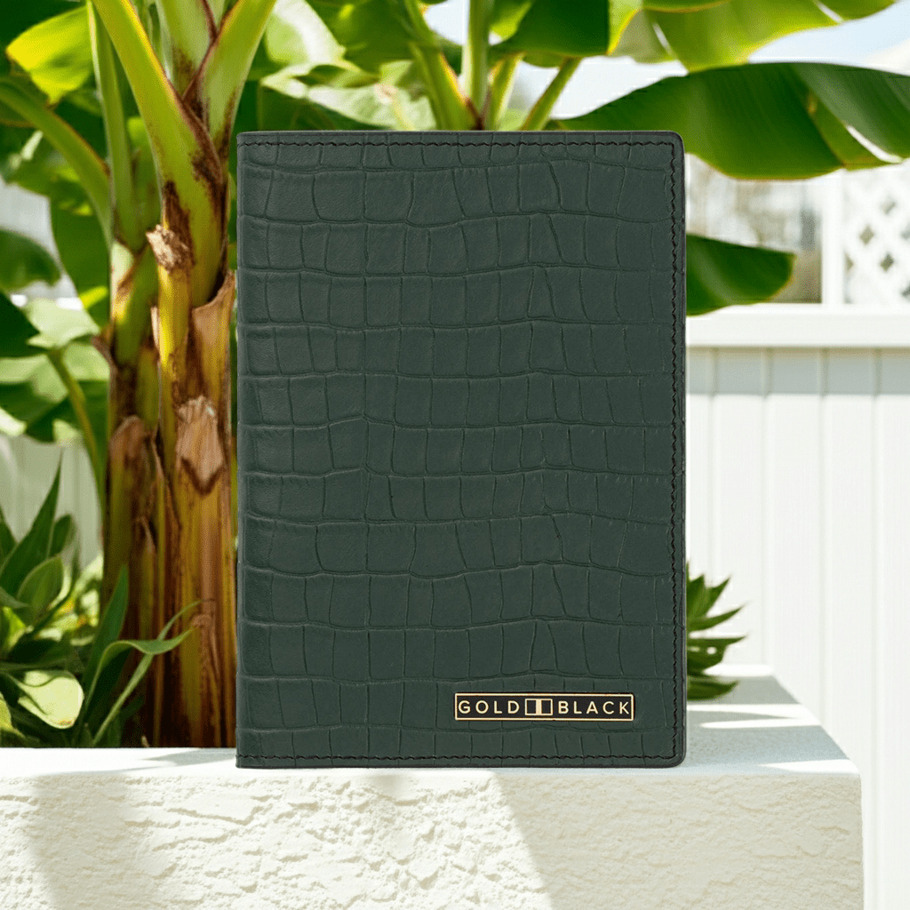 CrocPrestige – Reisepassetui aus echtem Leder in Grau - GOLDBLACKpremium