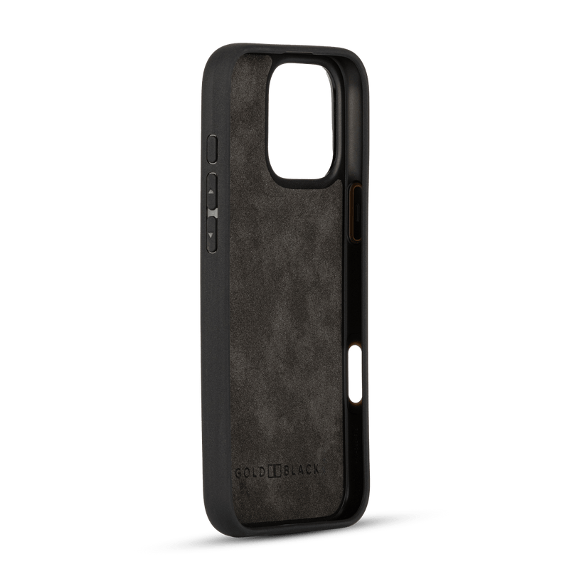 iPhone 16 Pro Max leather case CrocPrestige black with finger loop - GOLDBLACKpremium