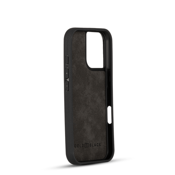 iPhone 16 Lederhülle CrocPrestige grau mit Fingerschlaufe - GOLDBLACKpremium