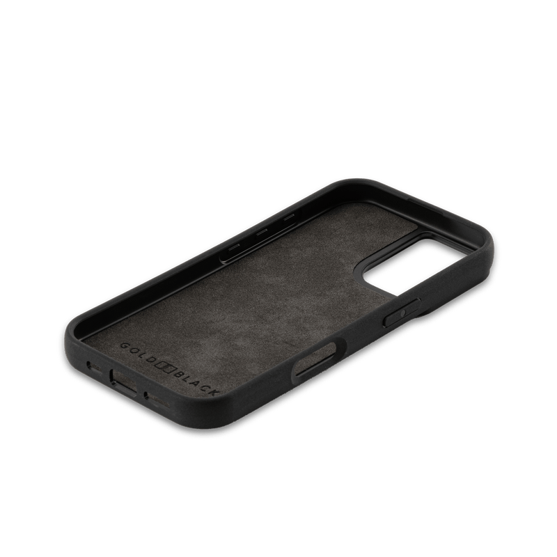 iPhone 16 Lederhülle CrocPrestige grau mit Fingerschlaufe - GOLDBLACKpremium