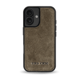 iPhone 16 Lederhülle Luxe Suede Khaki Grün - GOLDBLACKpremium