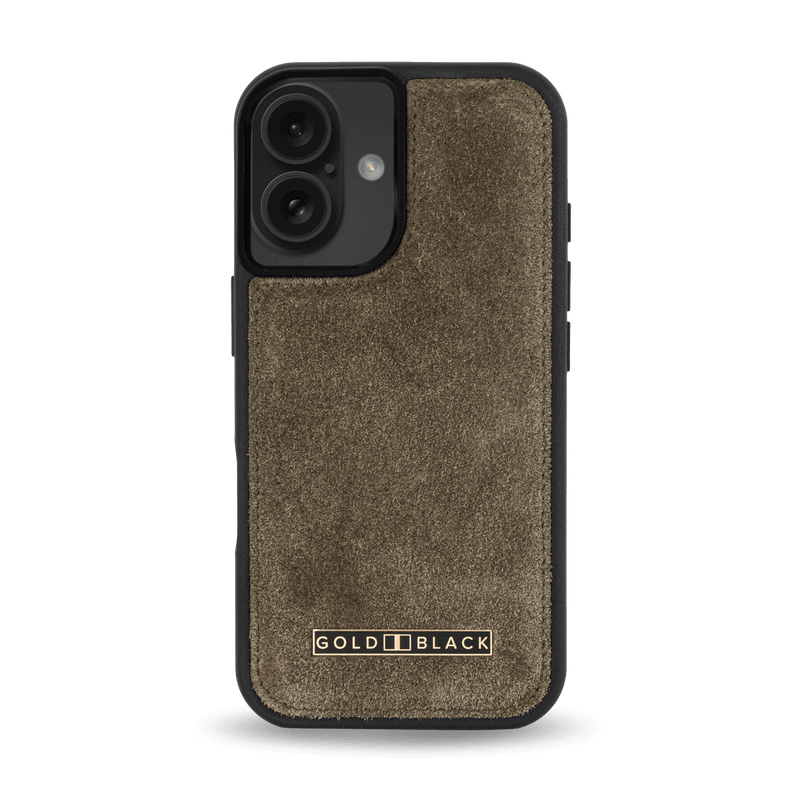 iPhone 16 Lederhülle Luxe Suede Khaki Grün - GOLDBLACKpremium