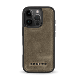 iPhone 16 Pro Lederhülle Luxe Suede Khaki Grün - GOLDBLACKpremium