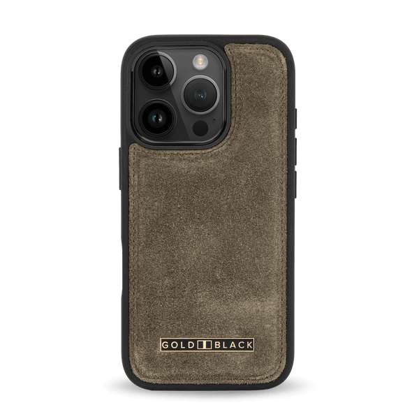 iPhone 16 Pro Leather Case  Luxe Suede Khaki Green