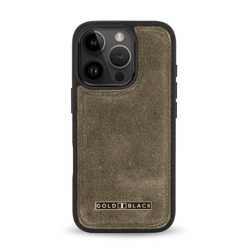 iPhone 16 Pro Leather Case  Luxe Suede Khaki Green