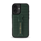 iPhone 16 leather case CrocPrestige Green with fingerstrap