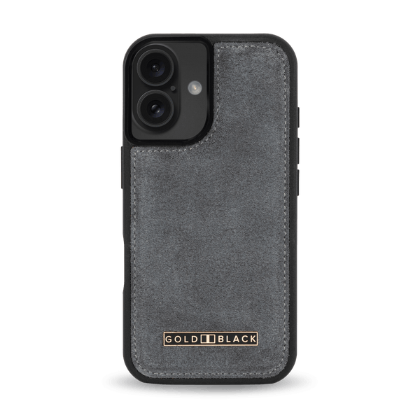 iPhone 16 Lederhülle Luxe Suede Grau - GOLDBLACKpremium