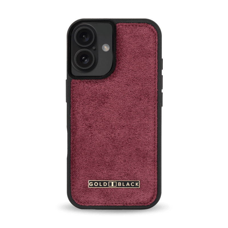 iPhone 16 Lederhülle Luxe Suede Bordeaux - GOLDBLACKpremium