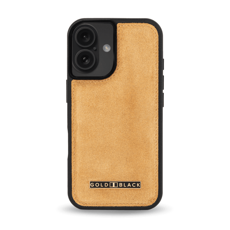 iPhone 16 Lederhülle Luxe Suede Mustard - GOLDBLACKpremium