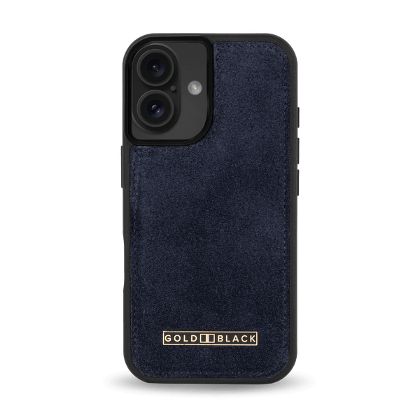 iPhone 16 Lederhülle Luxe Suede Navy Blau - GOLDBLACKpremium