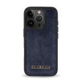 iPhone 16 Pro Lederhülle Luxe Suede Navy Blau - GOLDBLACKpremium