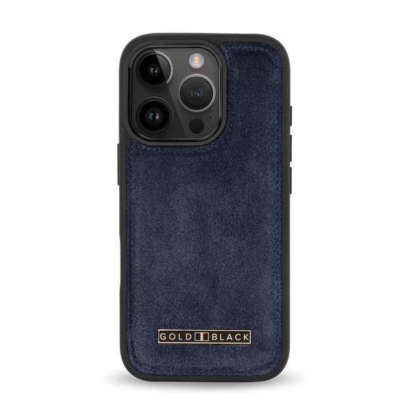 iPhone 16 Pro Lederhülle Luxe Suede Navy Blau - GOLDBLACKpremium