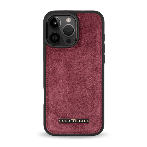 iPhone 16 Pro Max Lederhülle Luxe Suede Bordeaux - GOLDBLACKpremium