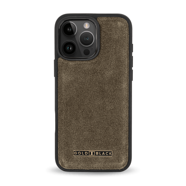 iPhone 16 Pro Max Lederhülle Luxe Suede Khaki Grün - GOLDBLACKpremium