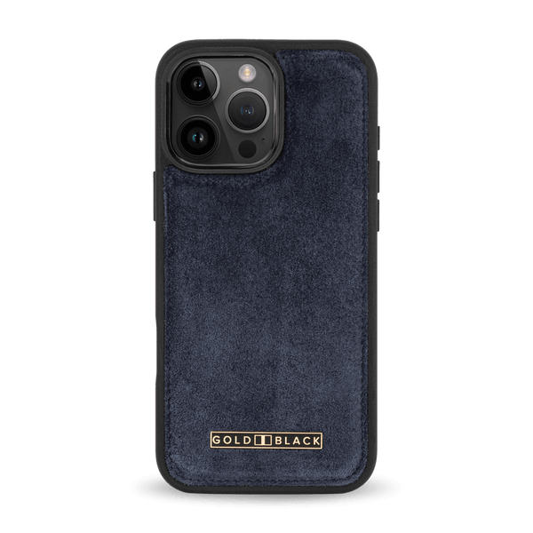 iPhone 16 Pro Max Lederhülle Luxe Suede Navy Blau - GOLDBLACKpremium