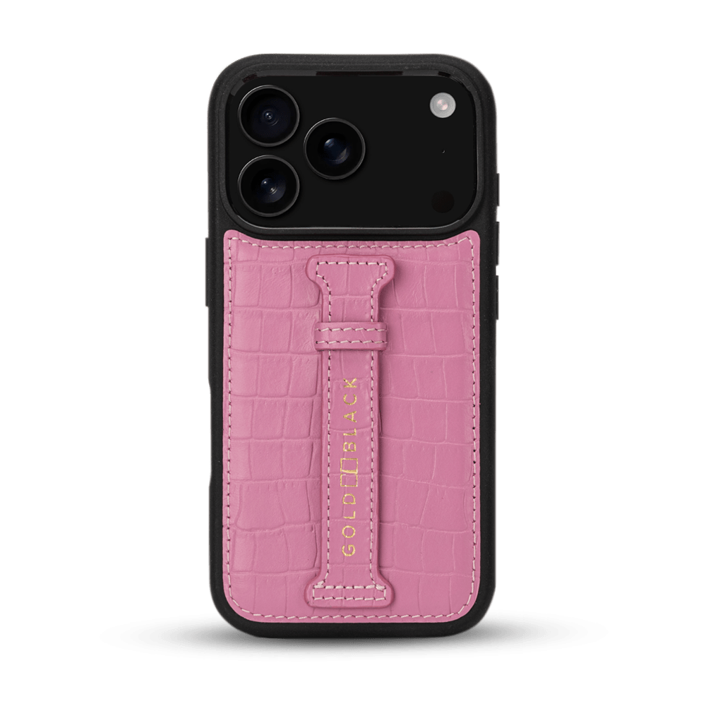 iPhone 17 Pro Lederhülle CrocPrestige - mit Fingerschlaufe - GOLDBLACKpremium